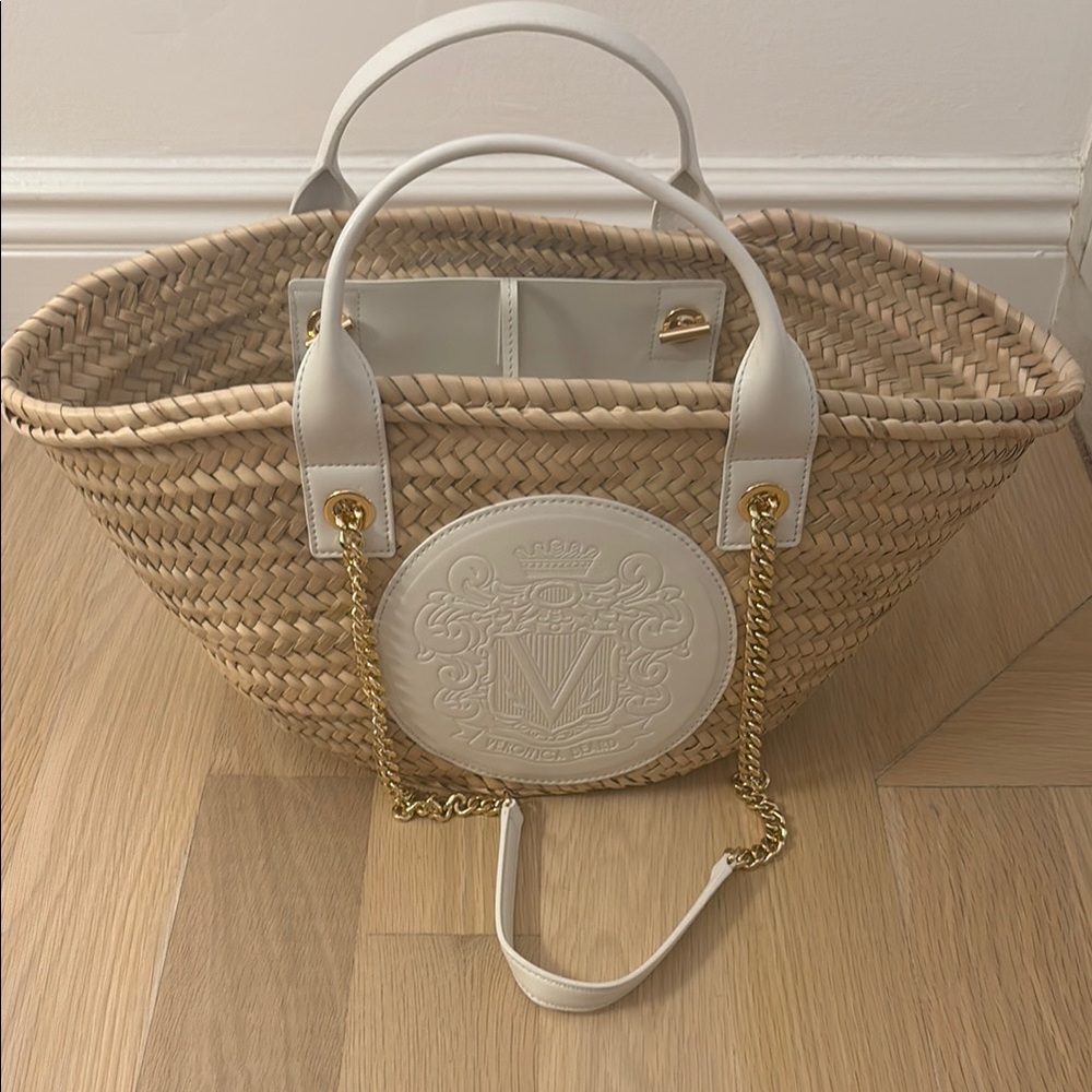 Veronica Beard Crest Small Raffia Market Tote Bag